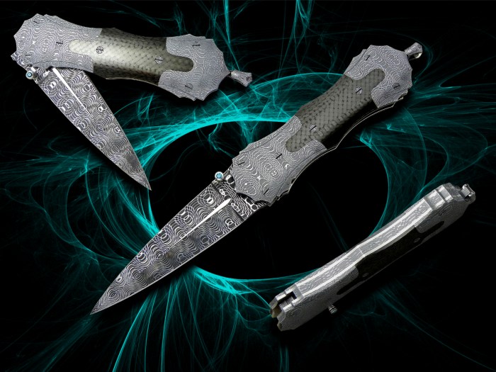 Ibba-custom-knives-model-Hybrid-Dagger-n5-stainless-damascus-blade-and-bolsters-carbon-fiber-handle-scales-and-platinun-details-length 20cm